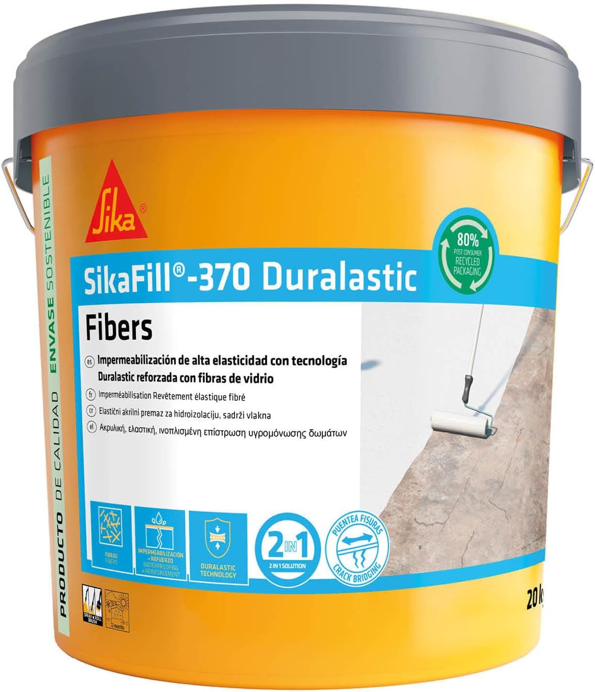 SIKA 20 kg - Impermeabilización reforzada con fibra - SikaFill 370 Fibers color Blanco